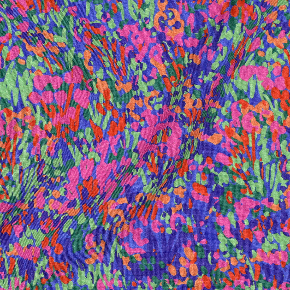 Nerida Hansen -Colourful Garden on Blue Viscose with LENZING™ ECOVERO™ fibres