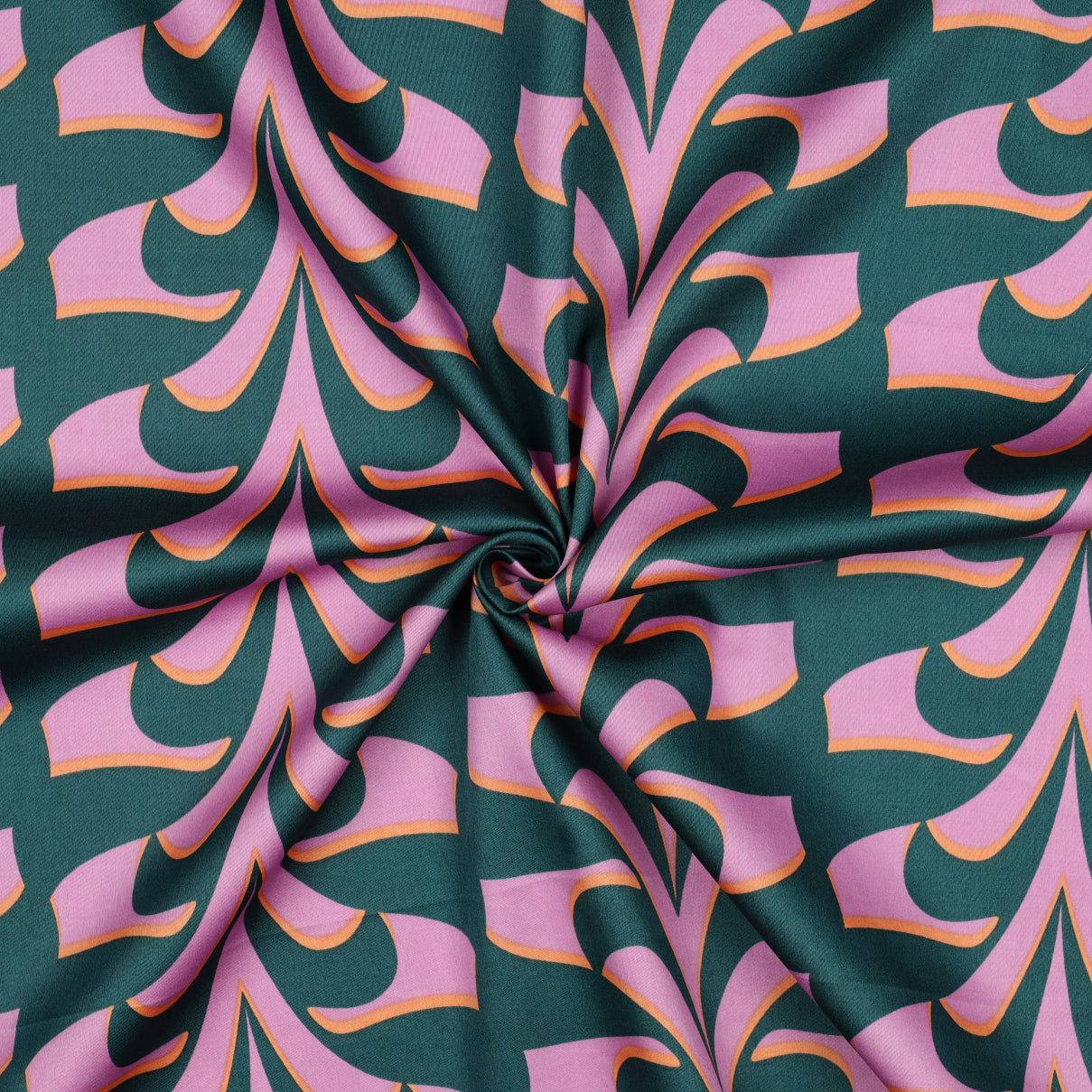 Abstract Green and Lilac Cotton Sateen Fabric