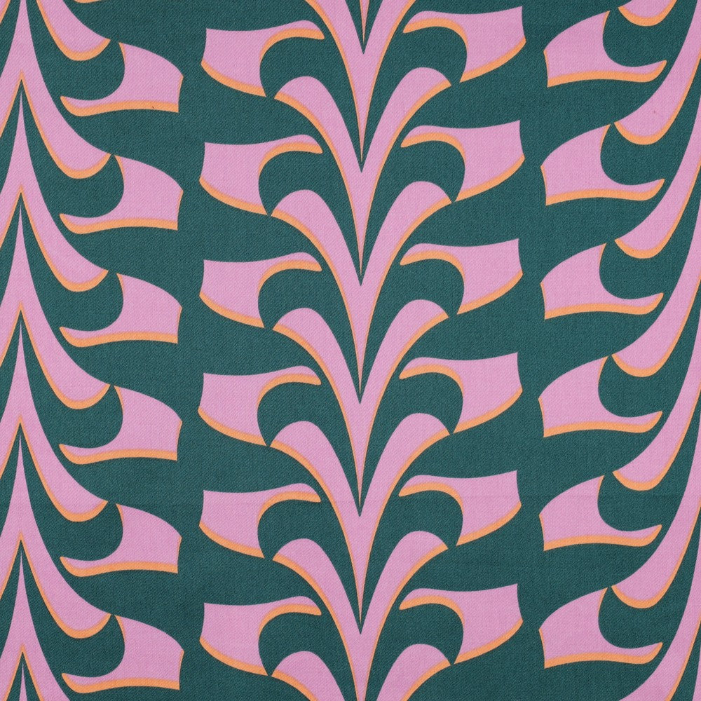 Abstract Green and Lilac Cotton Sateen Fabric