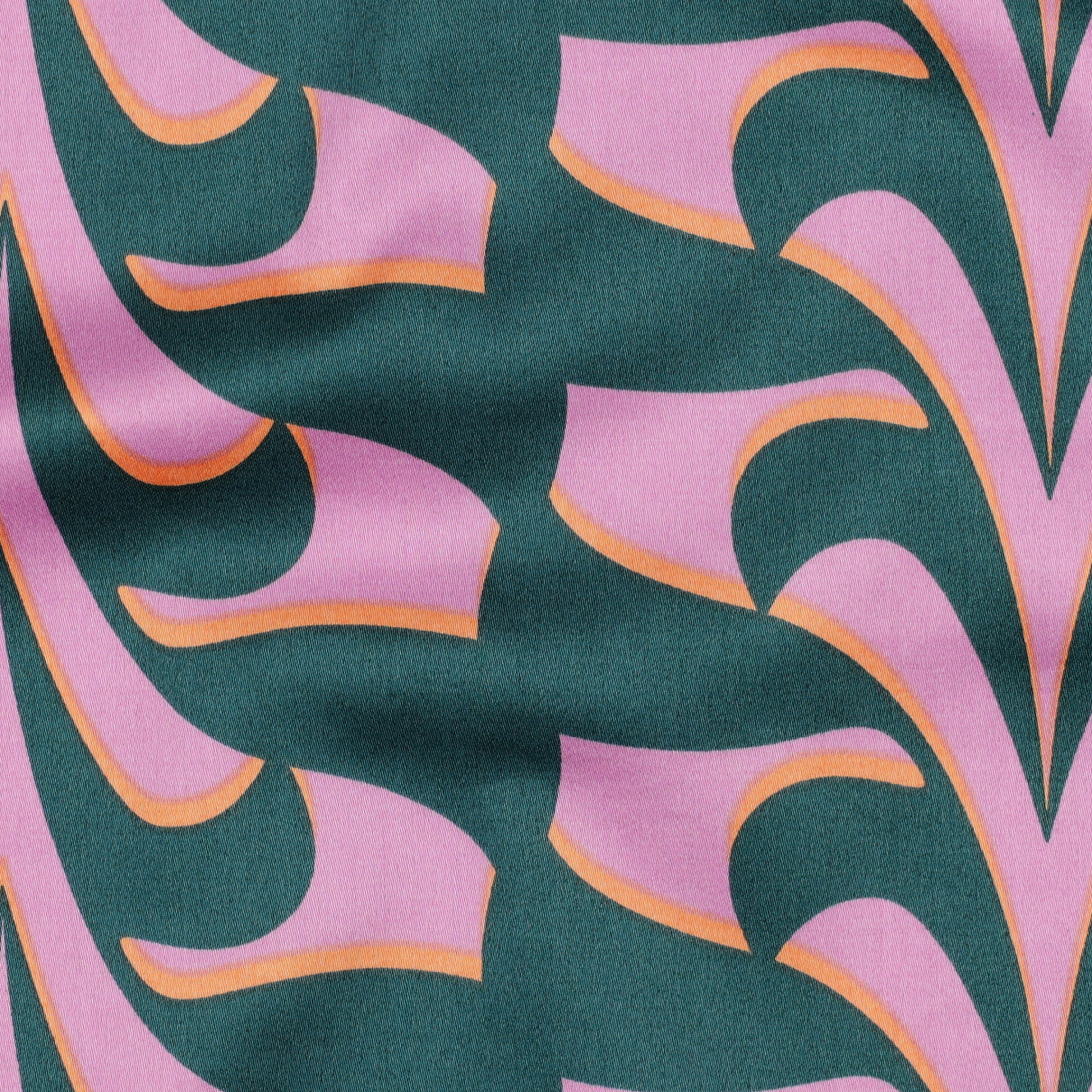 Abstract Green and Lilac Cotton Sateen Fabric