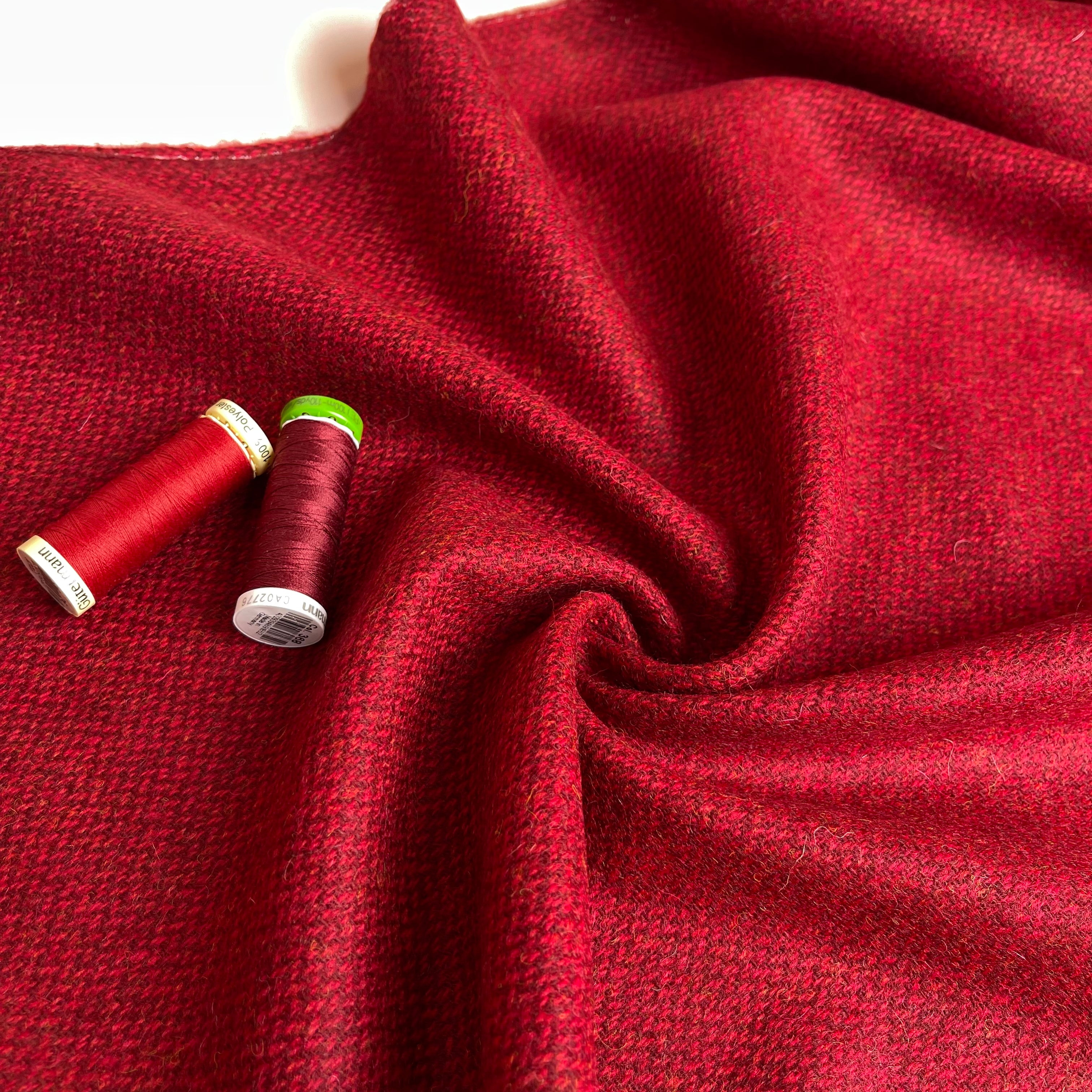 Deadstock Yarn Dyed Red Pure Wool Fabric