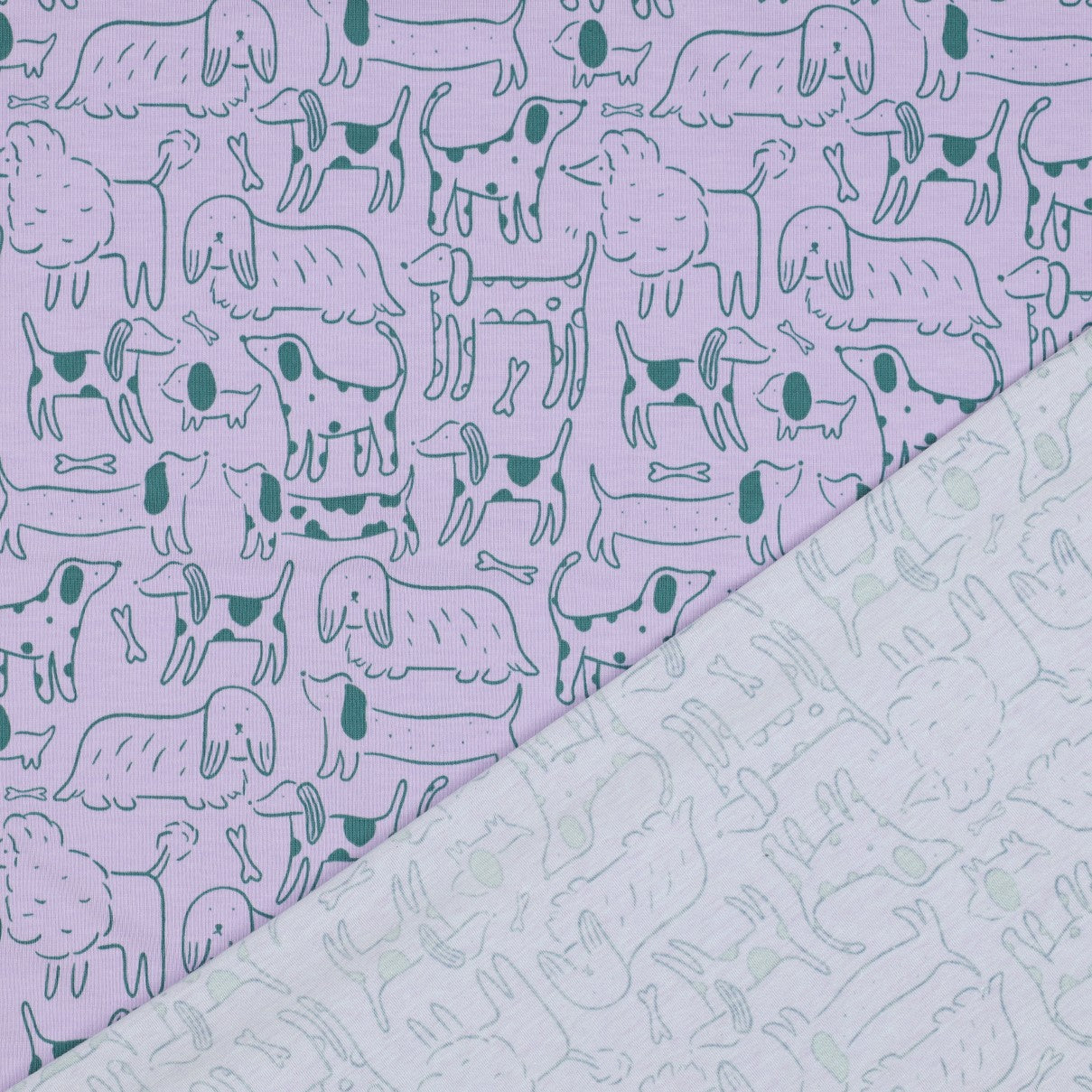 Dog Park on Lilac Cotton Jersey Fabric