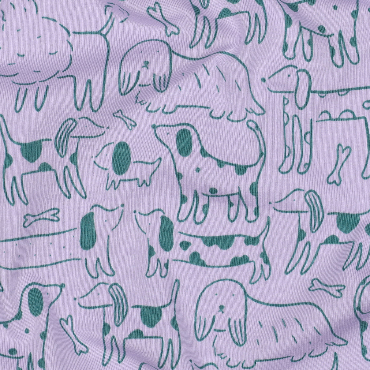 Dog Park on Lilac Cotton Jersey Fabric