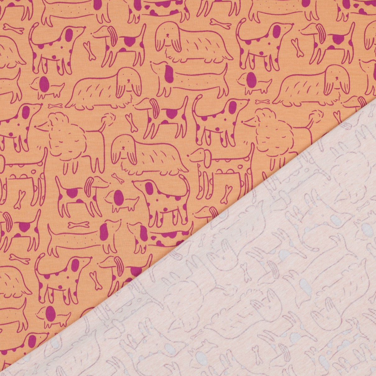 Dog Park on Peach Cotton Jersey Fabric