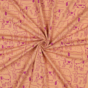 Dog Park on Peach Cotton Jersey Fabric