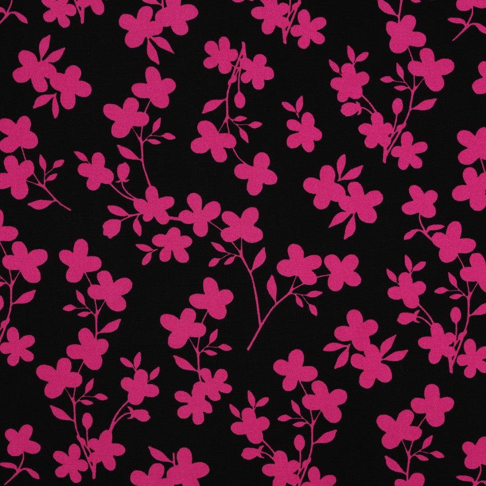 Rosella Shadow Flowers Fuchsia Viscose Twill with Stretch