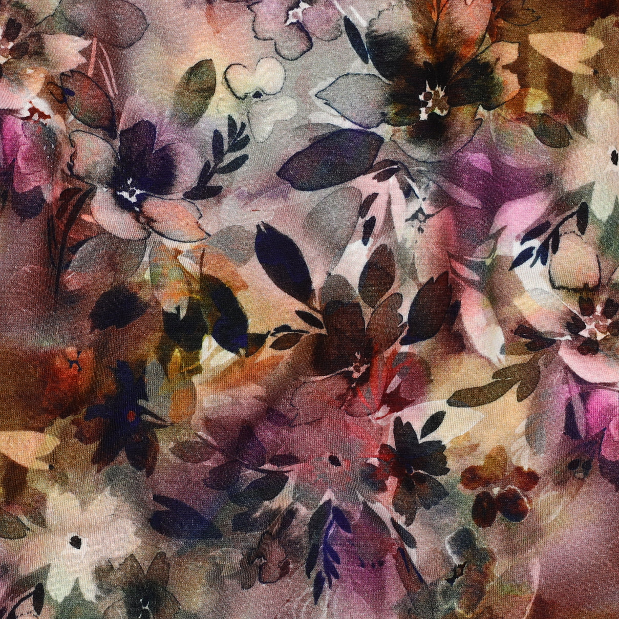 REMNANT 1.25 Metres - Watercolour Autumn Floral Viscose Ponte Roma Double Knit Fabric