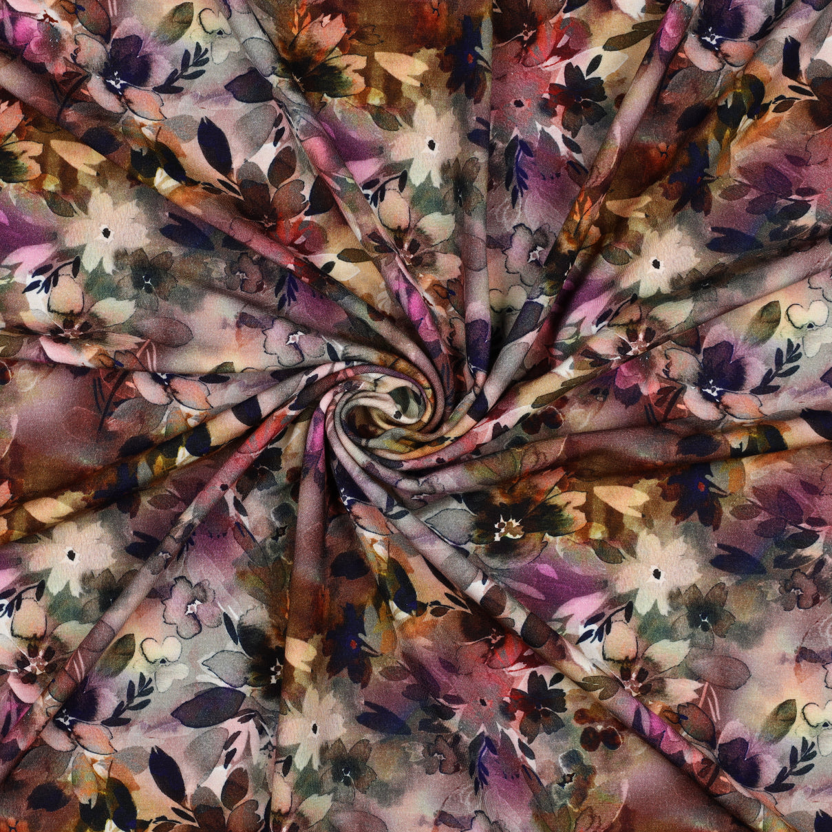 REMNANT 1.25 Metres - Watercolour Autumn Floral Viscose Ponte Roma Double Knit Fabric