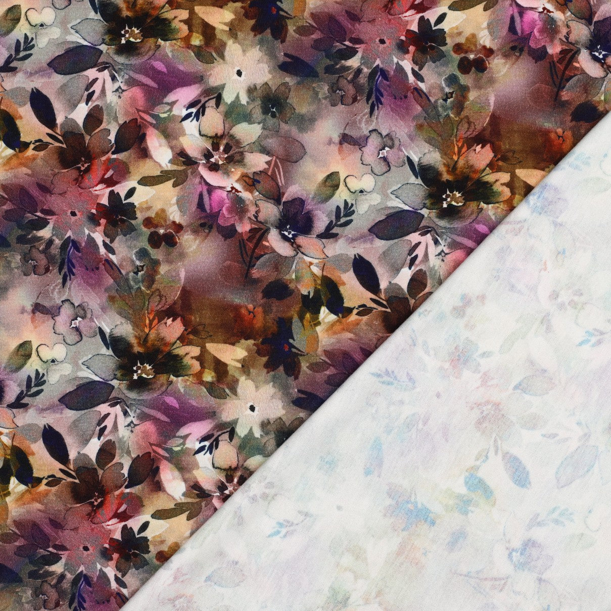 REMNANT 1.25 Metres - Watercolour Autumn Floral Viscose Ponte Roma Double Knit Fabric