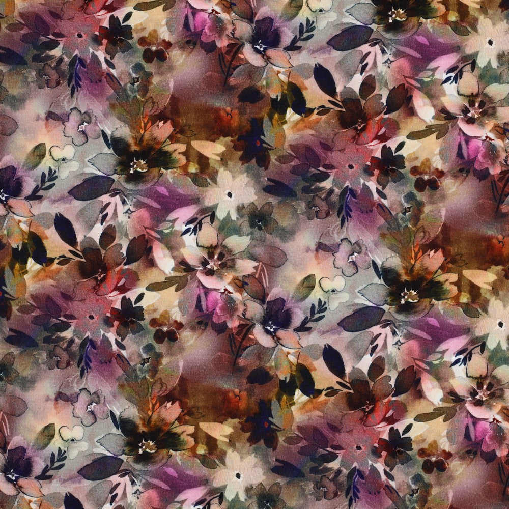 REMNANT 1.25 Metres - Watercolour Autumn Floral Viscose Ponte Roma Double Knit Fabric