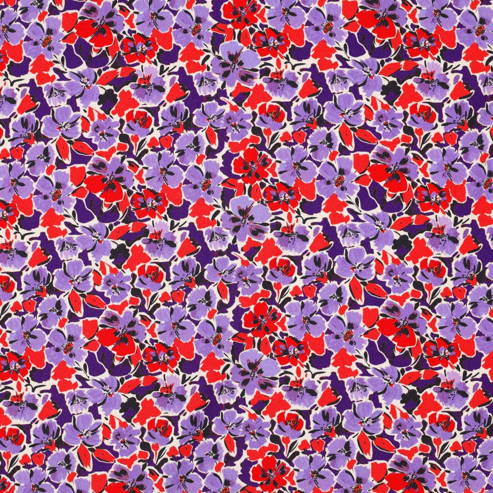 Rosella Primrose in Purple and Red Viscose Twill with Stretch