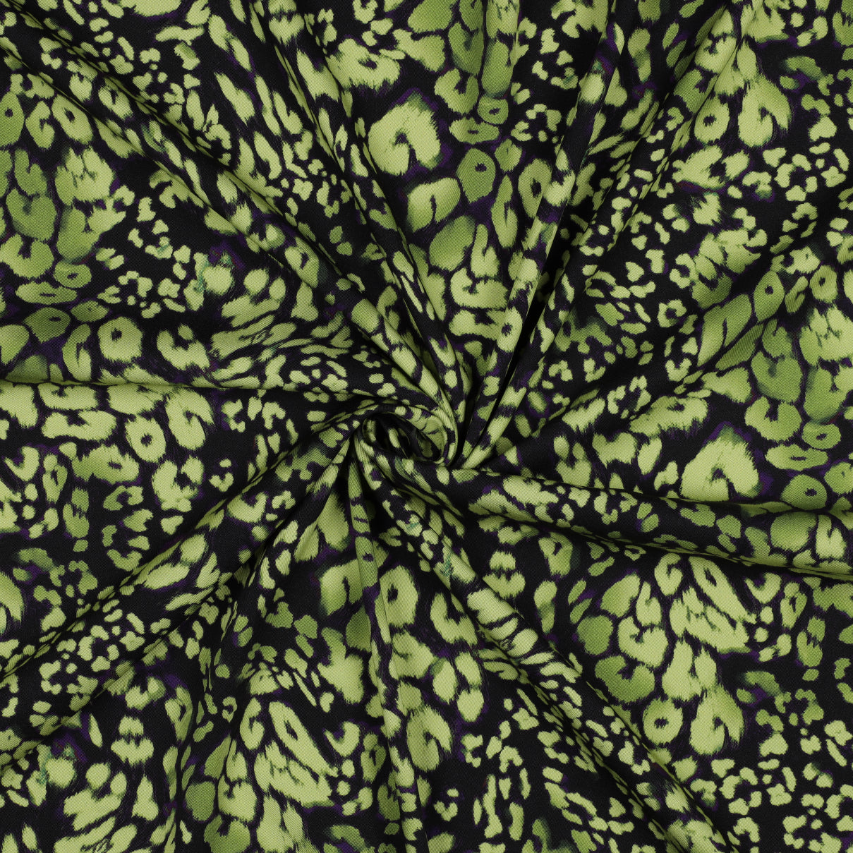 Rosella Lime Green Leopard Viscose Twill with Stretch