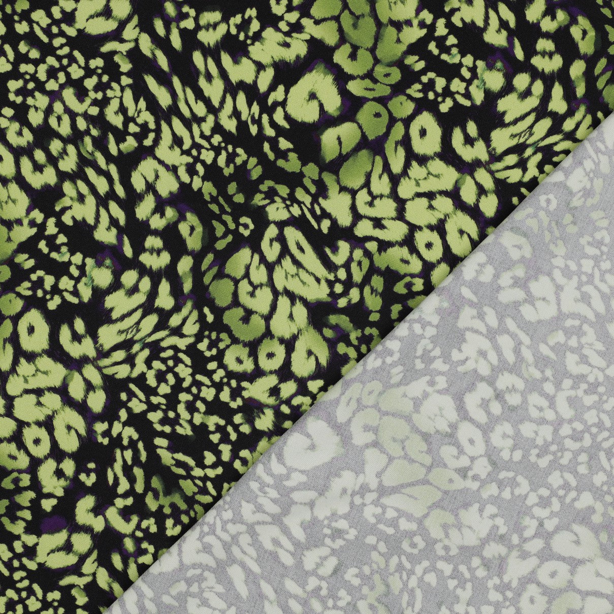 Rosella Lime Green Leopard Viscose Twill with Stretch