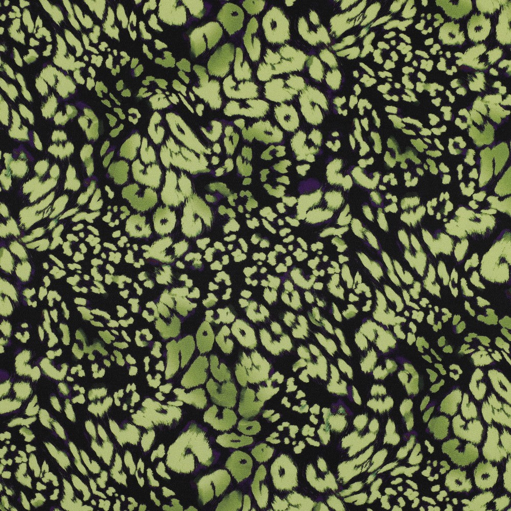 Rosella Lime Green Leopard Viscose Twill with Stretch