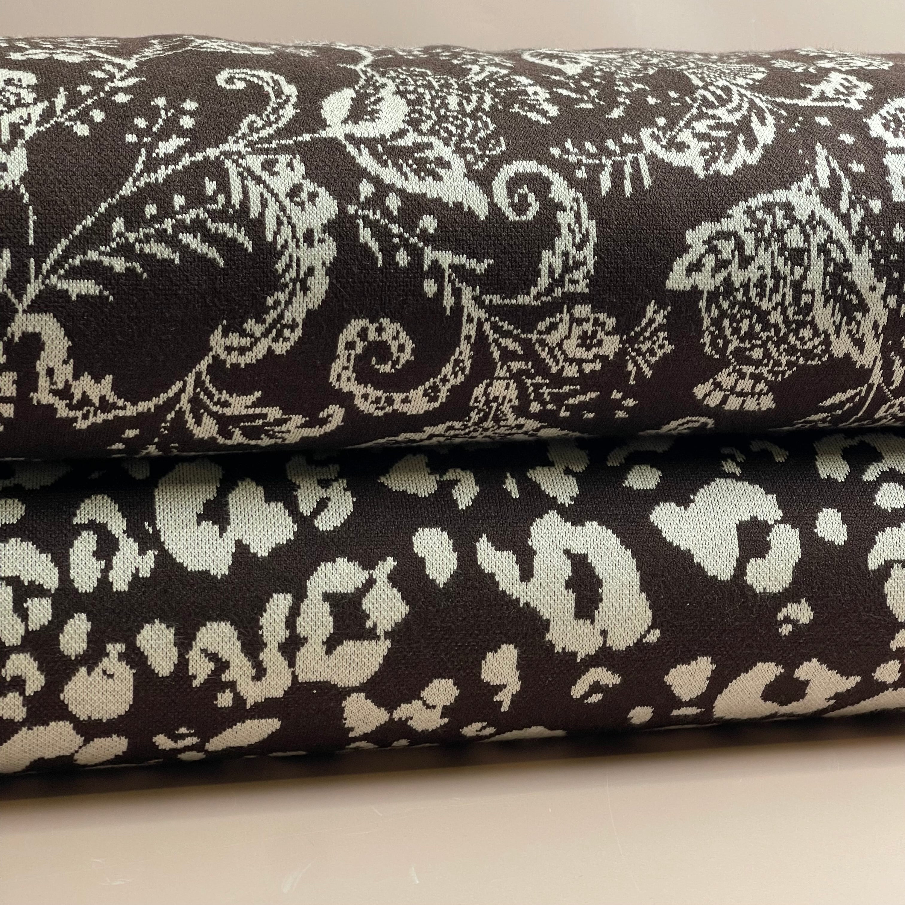 Flowers Dark Brown Yarn Dyed Jacquard Knit