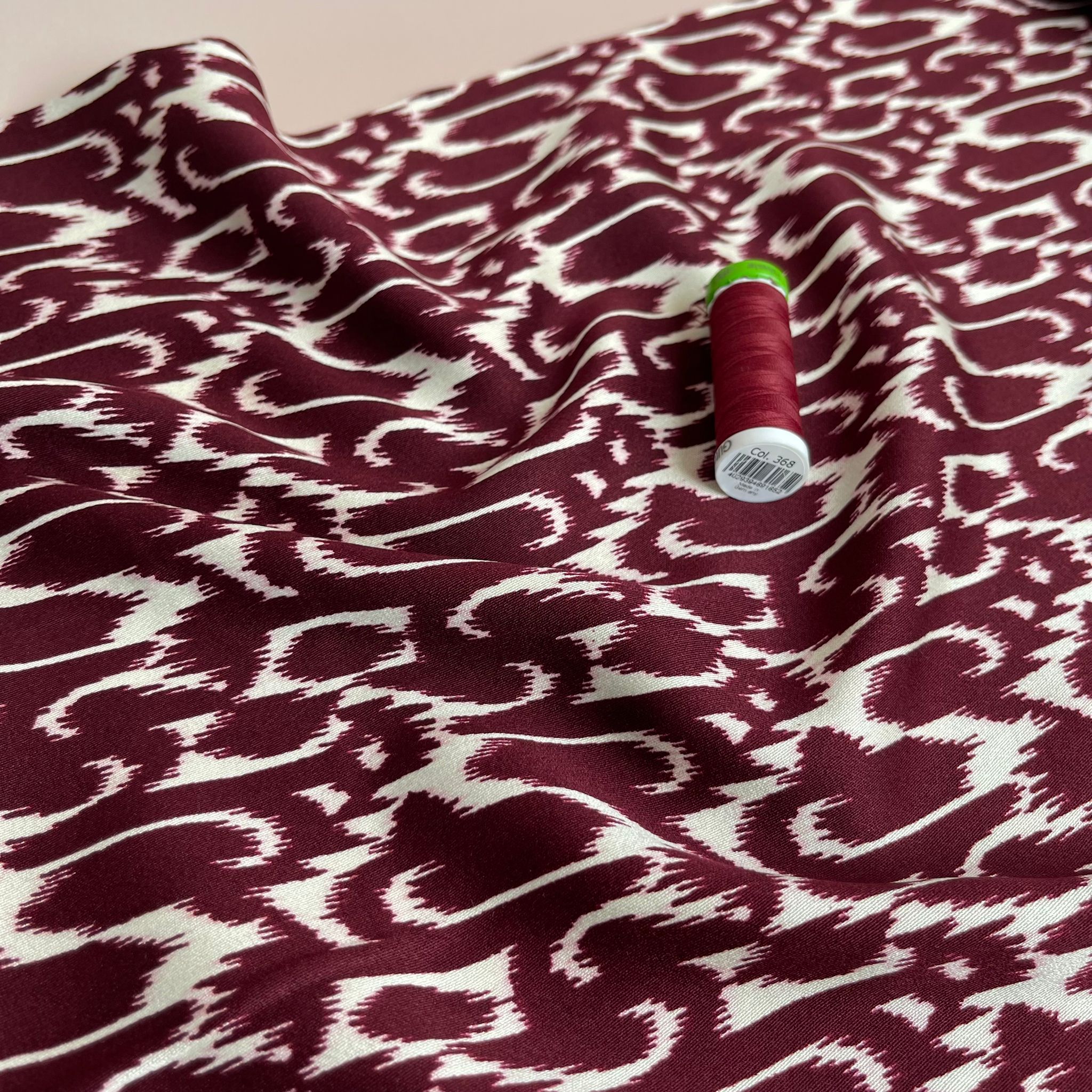 Abstract Burgundy Viscose Twill Sateen Fabric