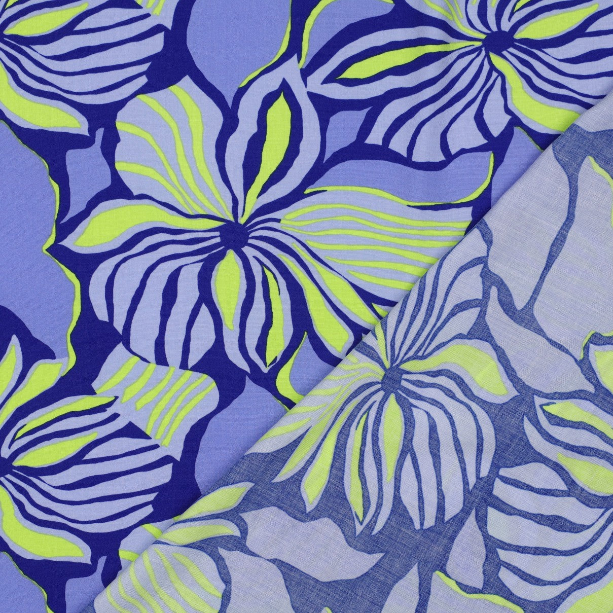 Bold Painted Flowers on Blue LENZING™ ECOVERO™ Viscose Fabric