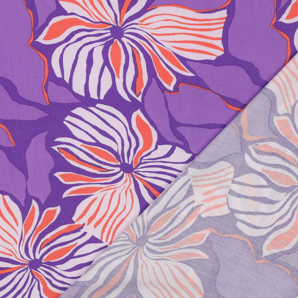 Bold Painted Flowers on Purple LENZING™ ECOVERO™ Viscose Fabric