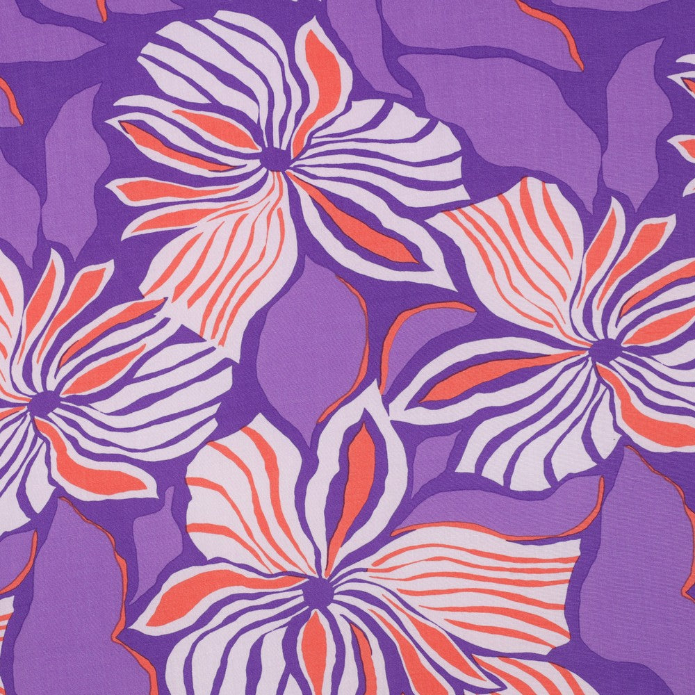 Bold Painted Flowers on Purple LENZING™ ECOVERO™ Viscose Fabric