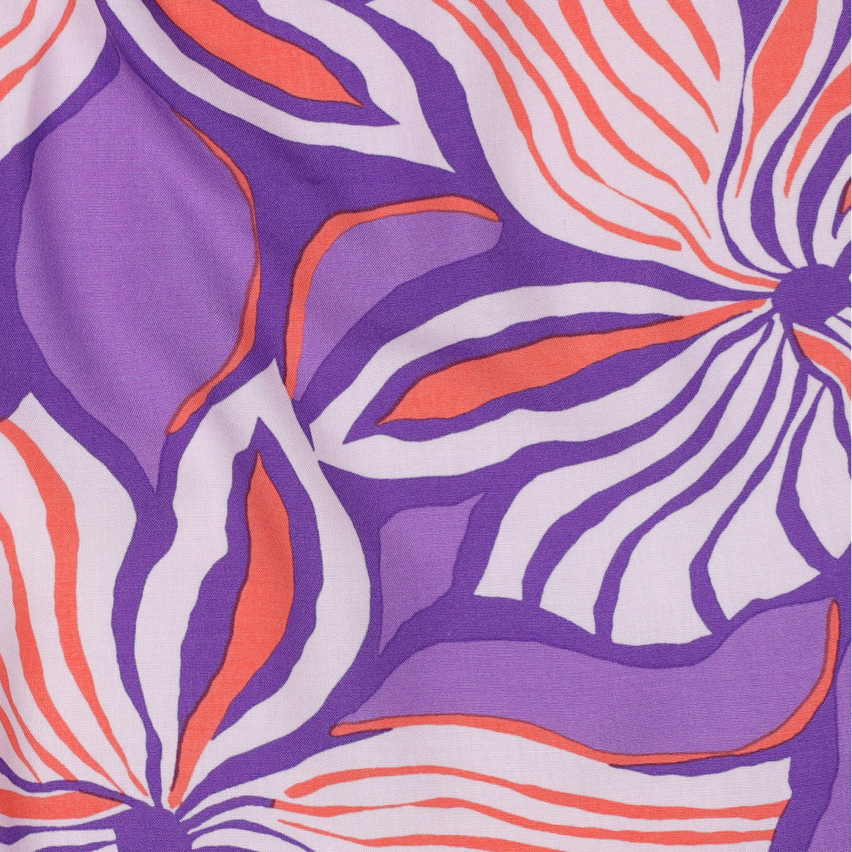 Bold Painted Flowers on Purple LENZING™ ECOVERO™ Viscose Fabric