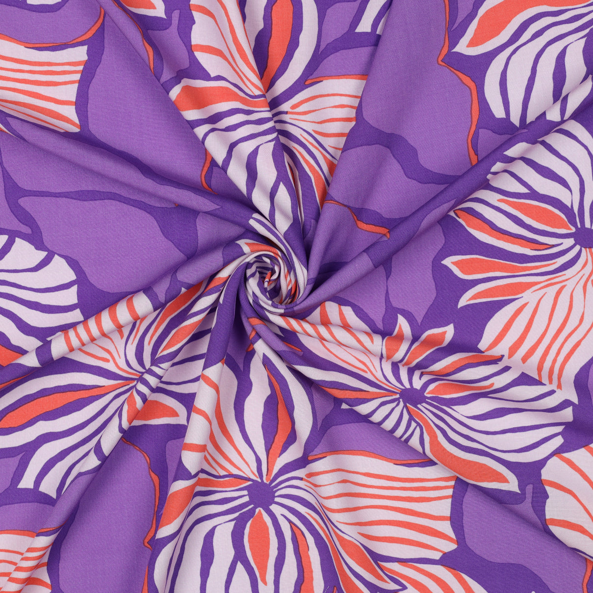 Bold Painted Flowers on Purple LENZING™ ECOVERO™ Viscose Fabric