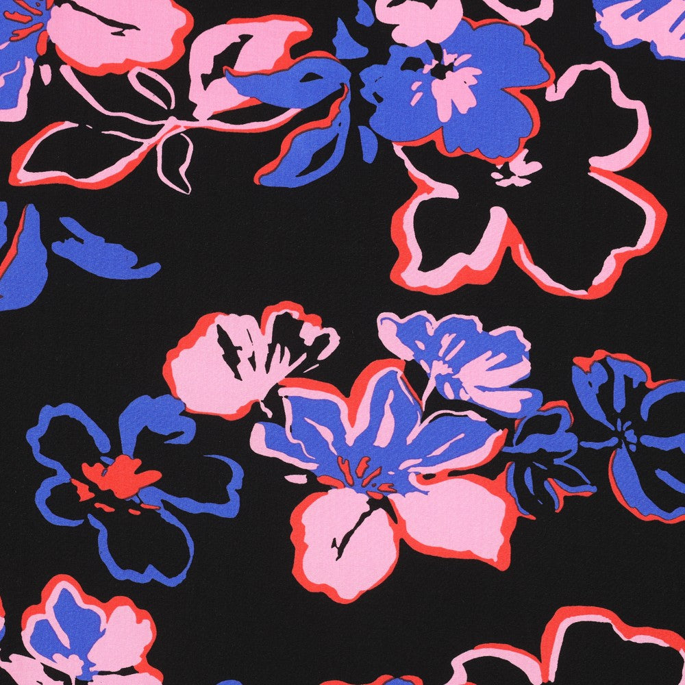 Painted Blooms on Black LENZING™ ECOVERO™ Viscose Fabric