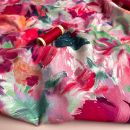 REMNANT 1.10 metres + 40cm with fault - Painted Fuchsia Blooms Cotton French Terry