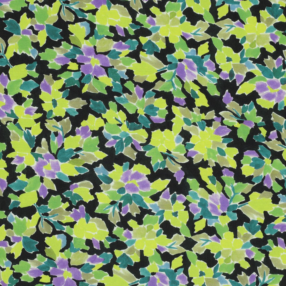 Meadow Flowers in Lime and Purple Viscose Fabric