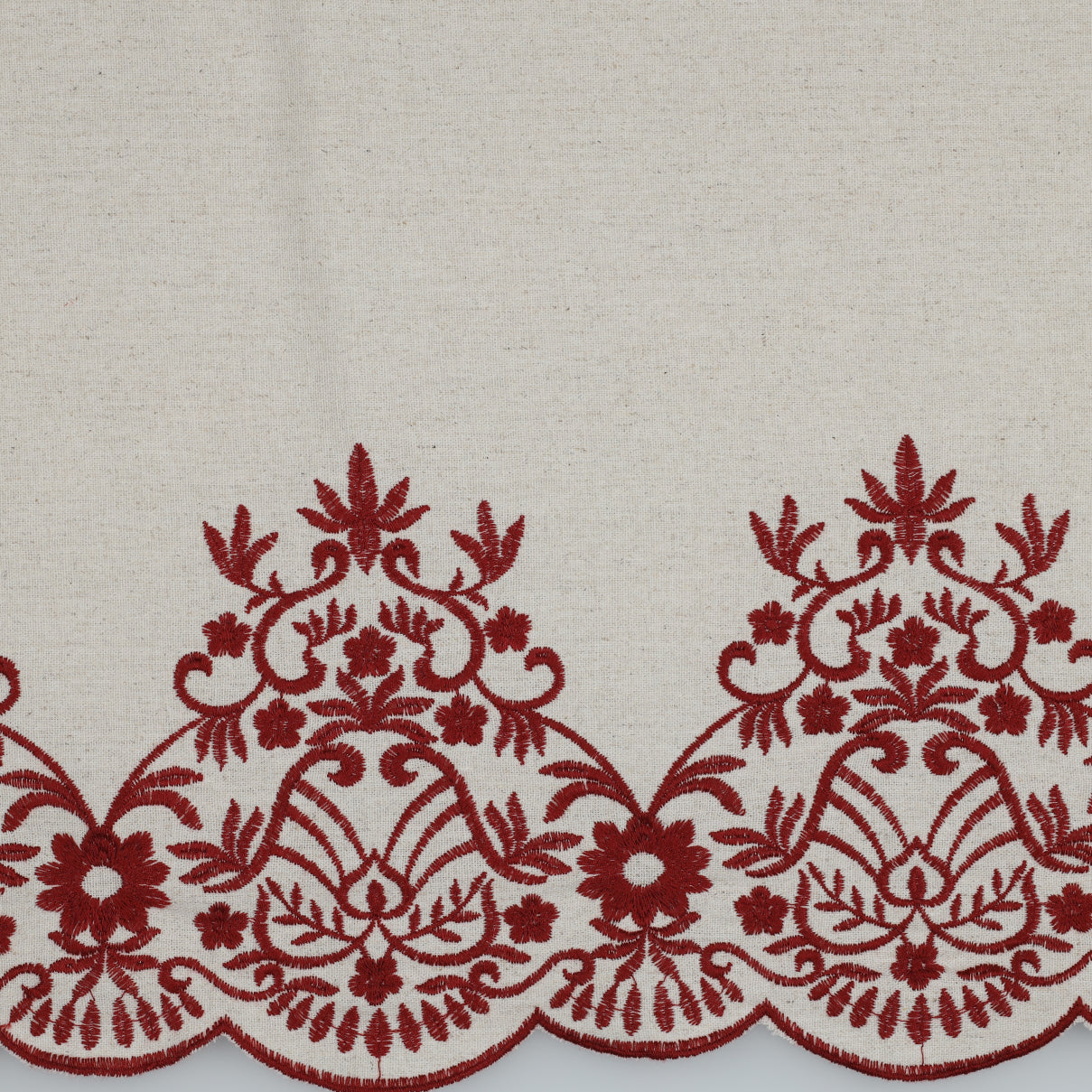 Red Border Embroidered Linen Viscose Blend Fabric