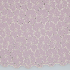 Scalloped Flowers Border Embroidered Cotton Fabric in Cherry Blossom