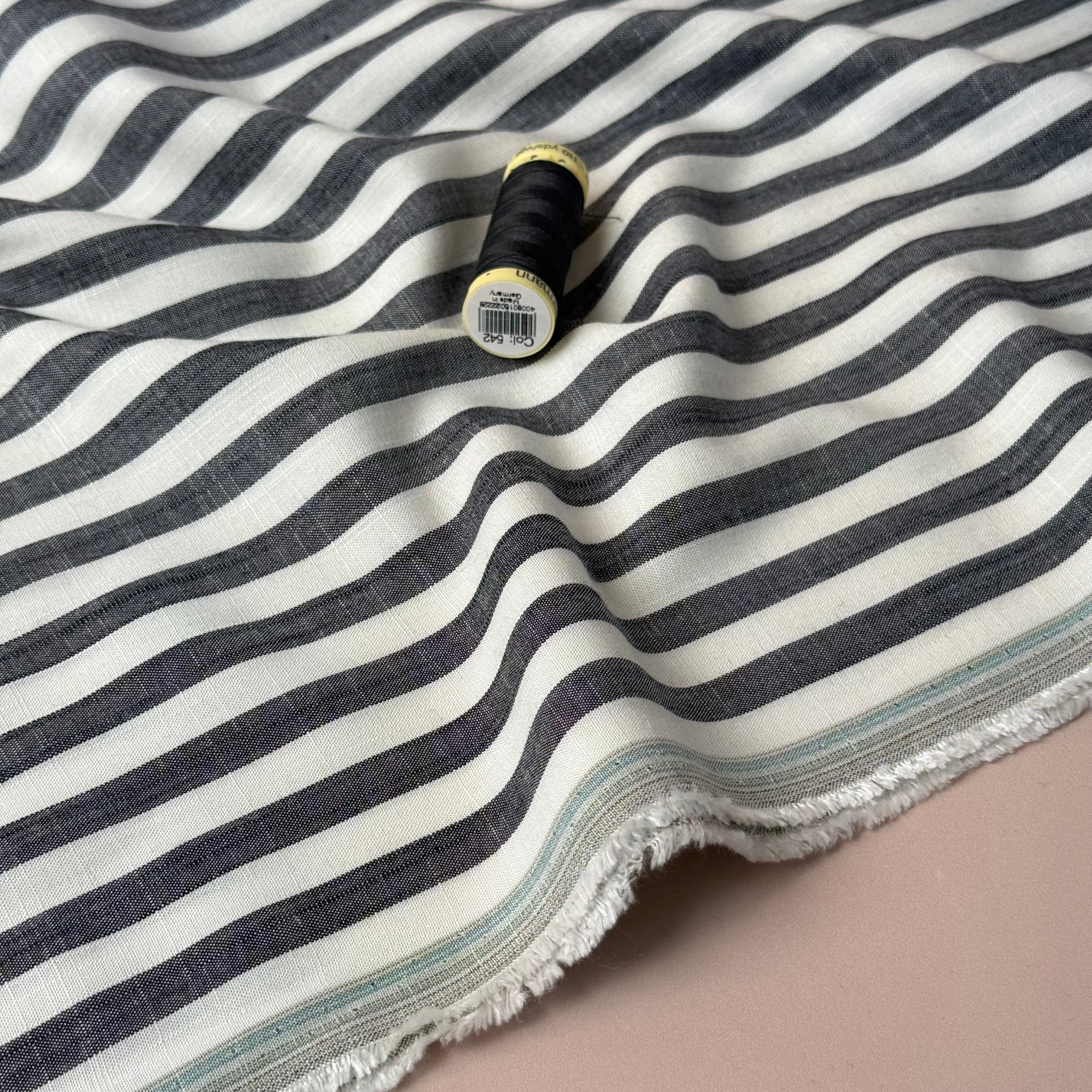 Yarn Dyed Stripe Viscose Fabric in Charcoal