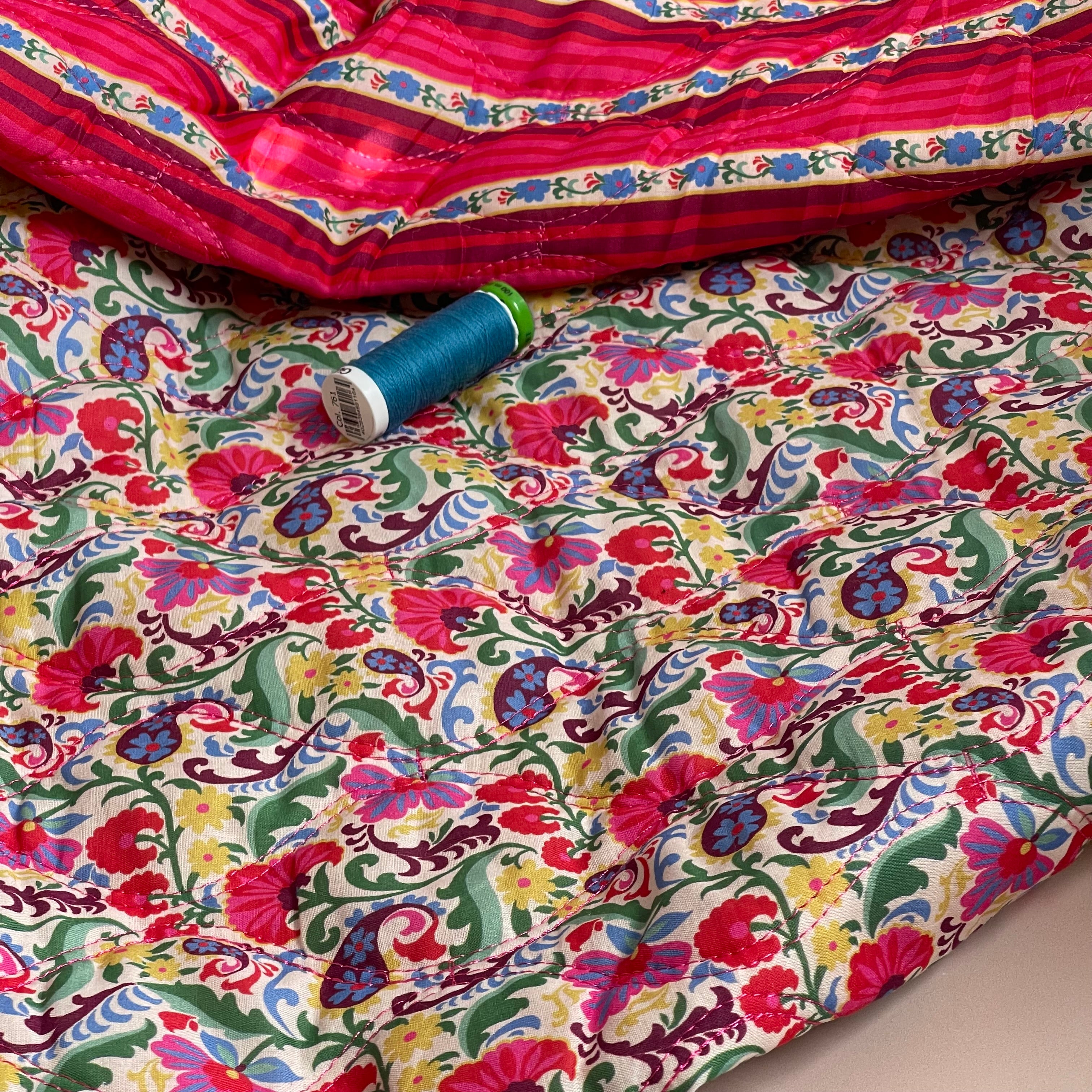 Paisley Flowers Red Quilted Cotton Fabric