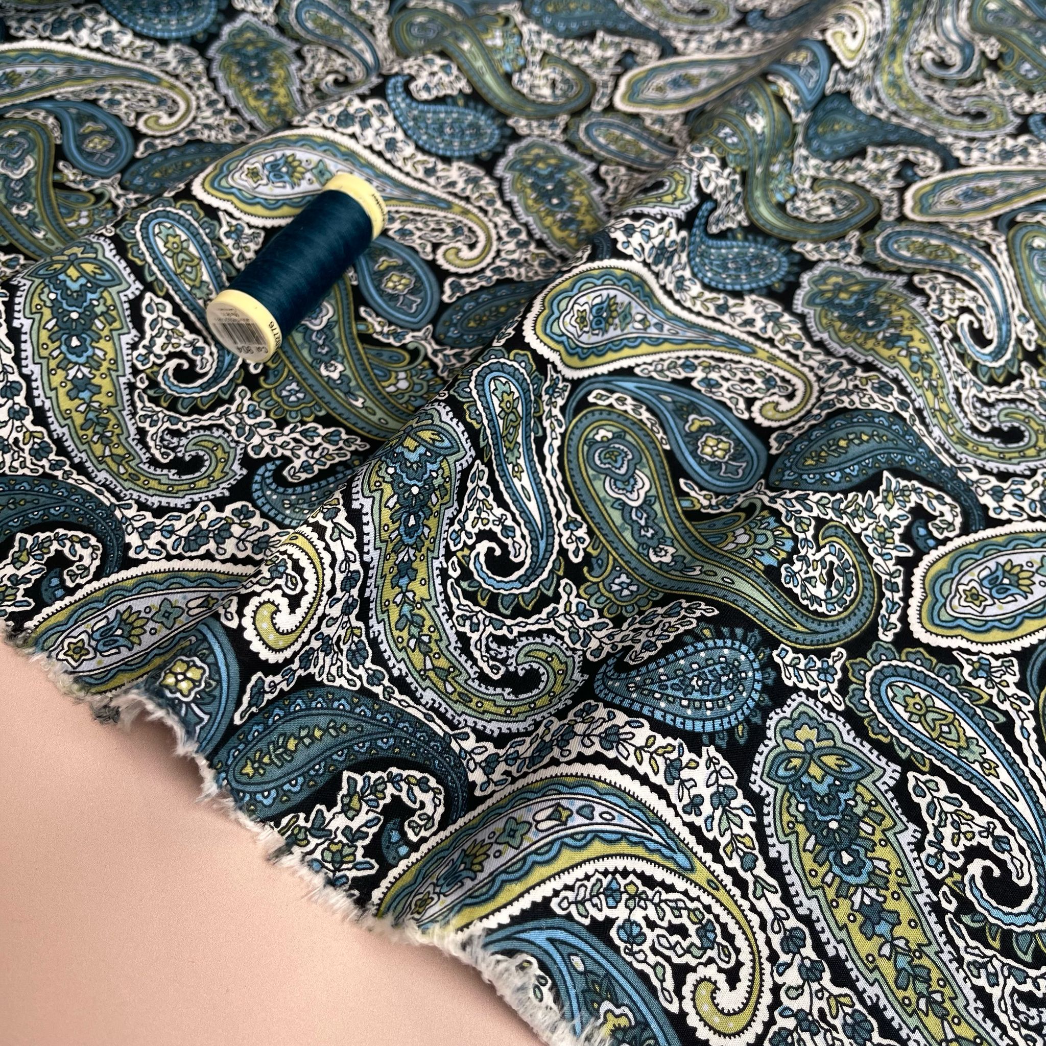 Midnight Forest Paisley Cotton Lawn Fabric