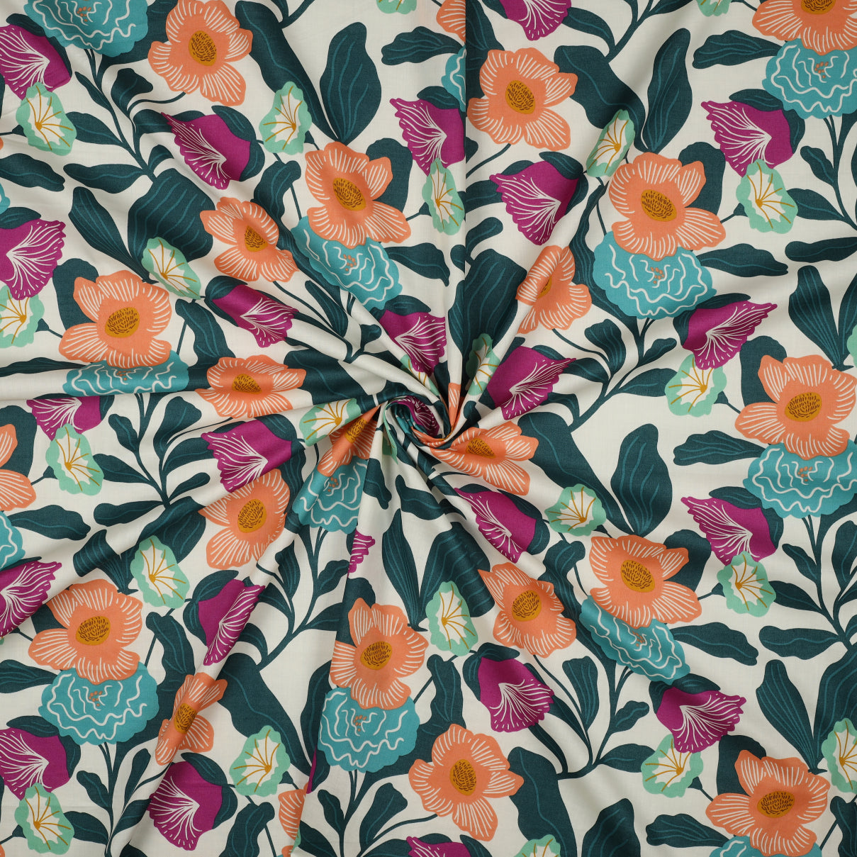 REMNANT 1.62 Metres - Nerida Hansen - London floral Ecru Cotton Voile Fabric