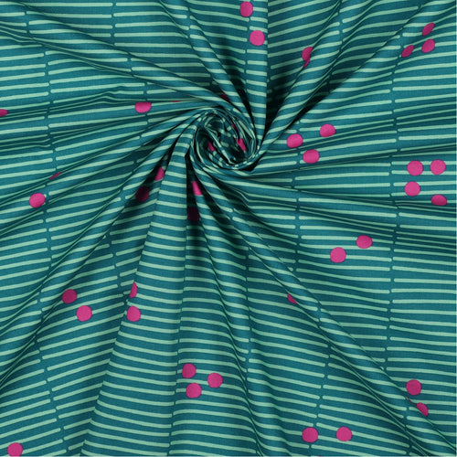 Nerida Hansen - Broken Stripe Petrol Cotton Poplin Fabric