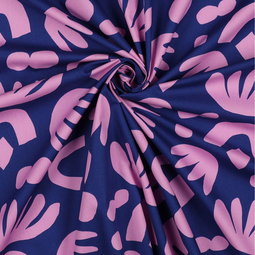 REMNANT 1.48 Metres - Nerida Hansen - Puzzle Directions Navy Cotton Poplin Fabric