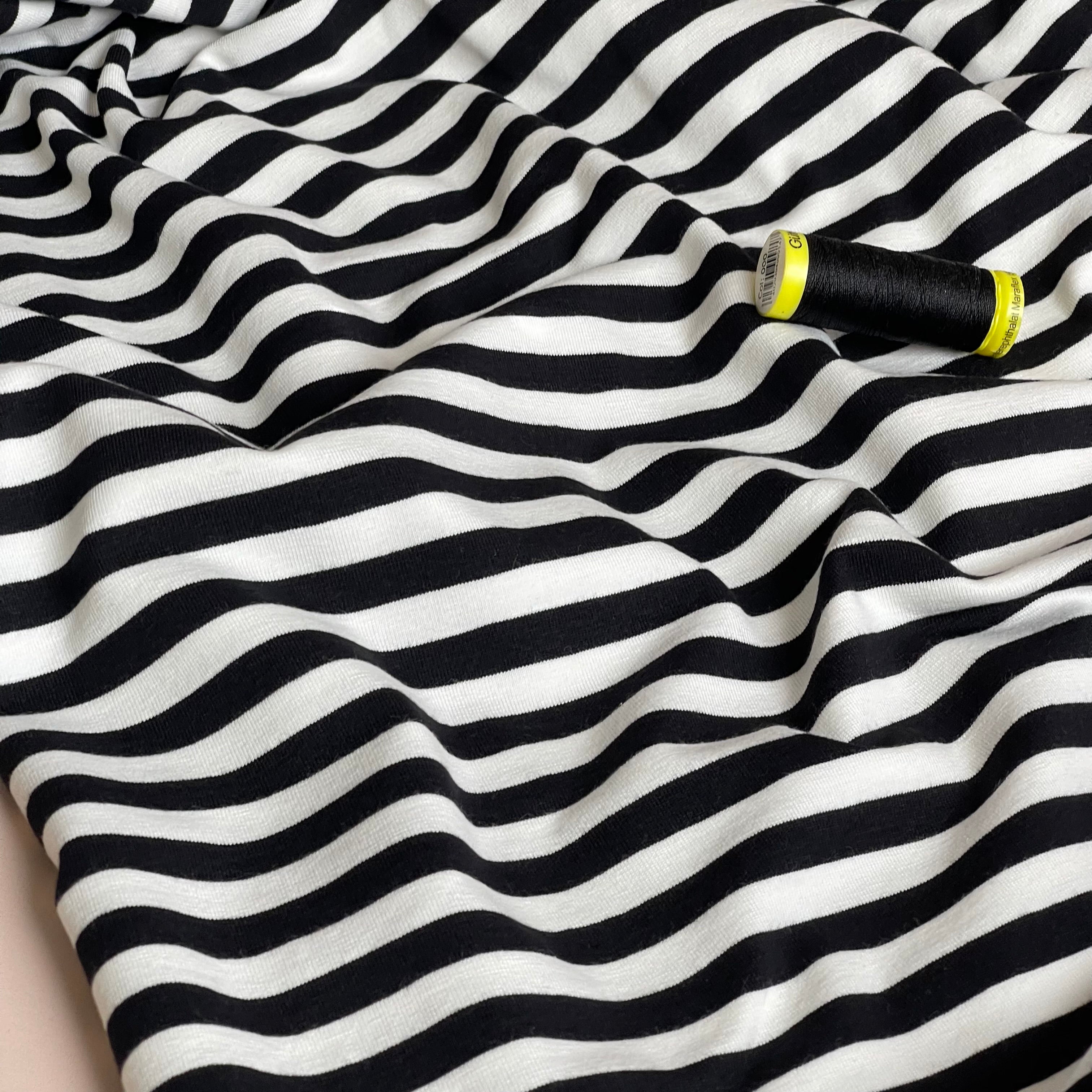 Yarn Dyed Black Breton Stripe Cotton Jersey Fabric