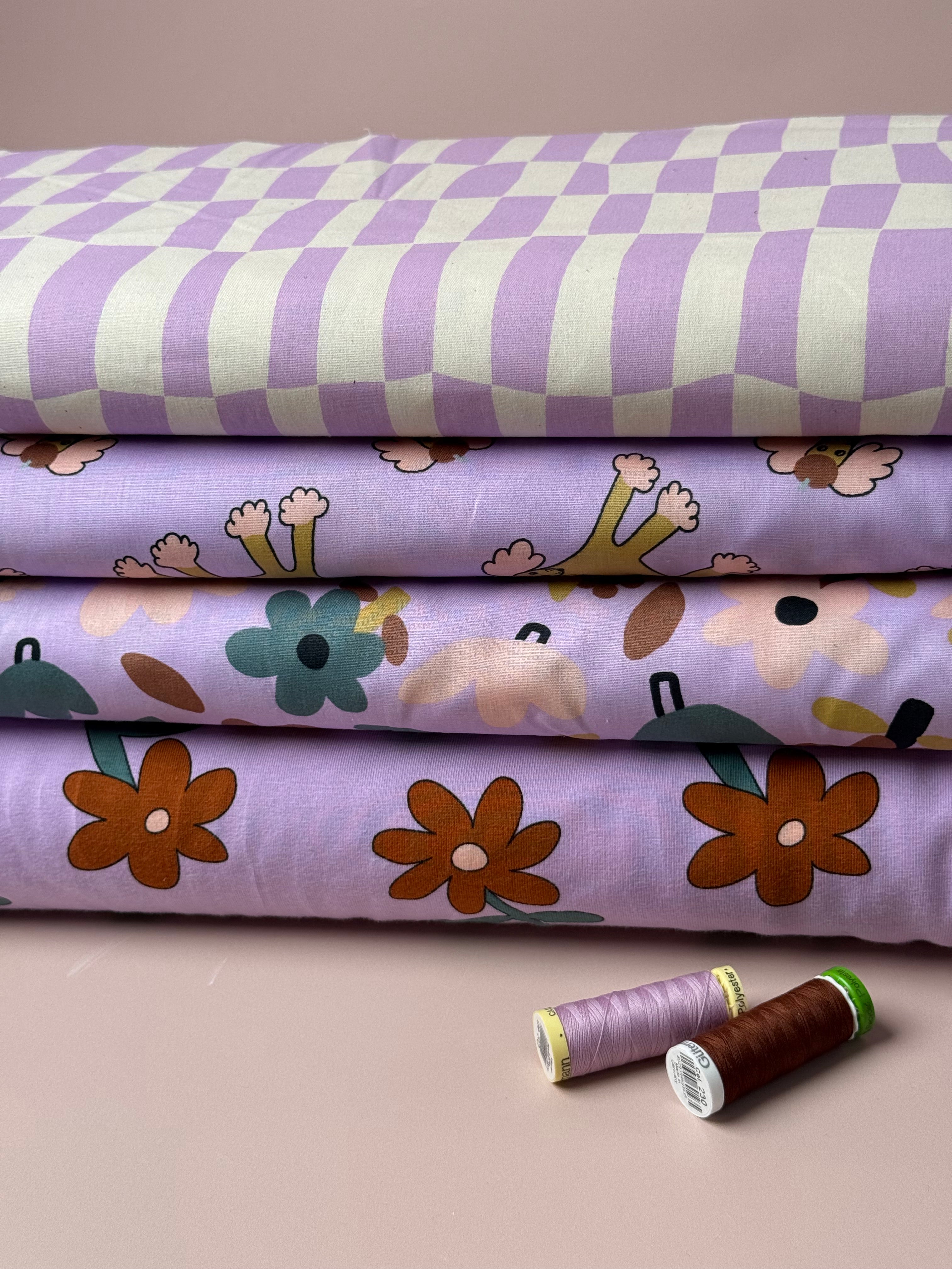 Fun Flowers Lilac GOTS Organic Cotton Jersey