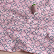 Tiles on Pink Bubble Stripes Cotton Seersucker Fabric