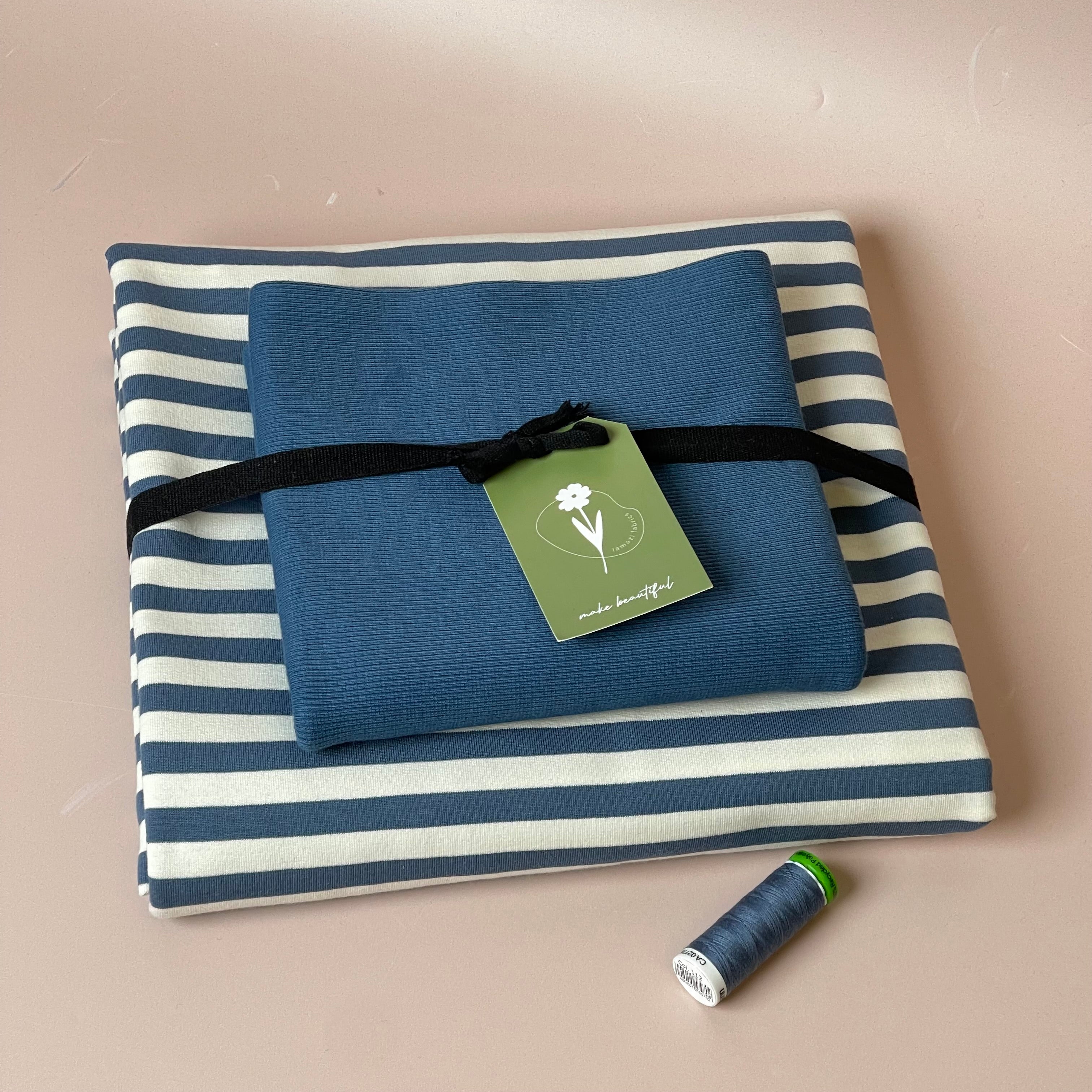 Colour Bundles - Blue Moon Stripe Cotton French Terry & Ribbing