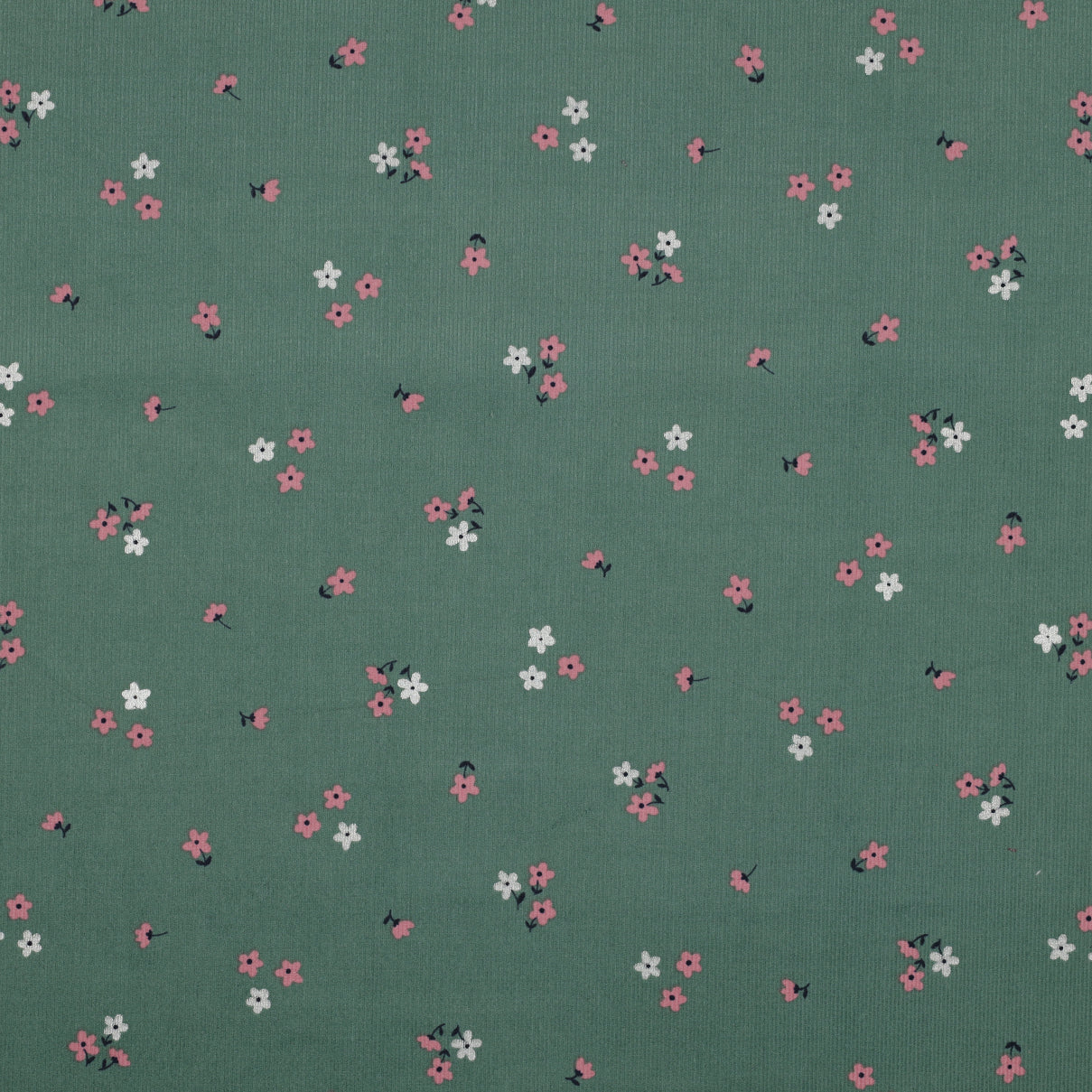 Small Flowers on Green Cotton Needlecord
