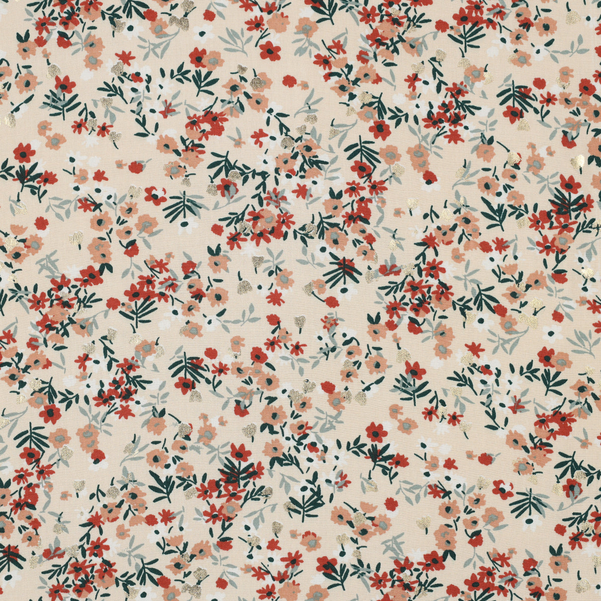 REMNANT 0.48 Metre - Sparkle Flowers on Beige Viscose Fabric