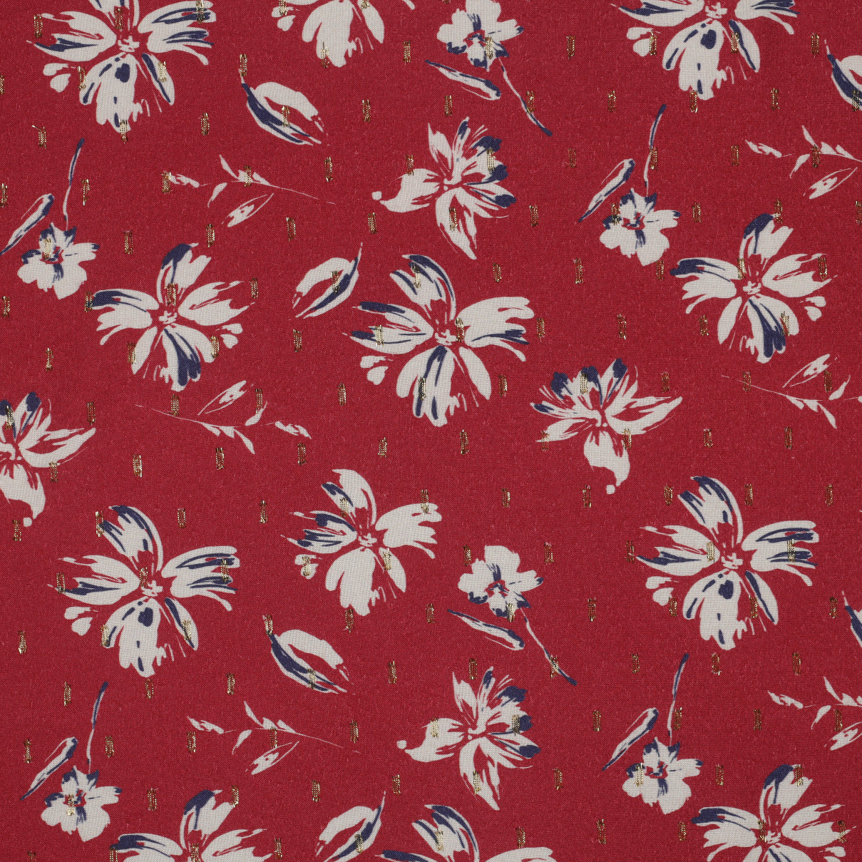 Flowers on Red with Lurex Viscose Fabric