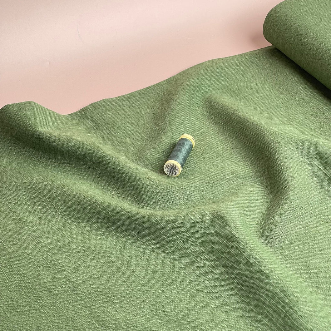 Breeze Artichoke Green - Enzyme Washed Linen Cotton Fabric