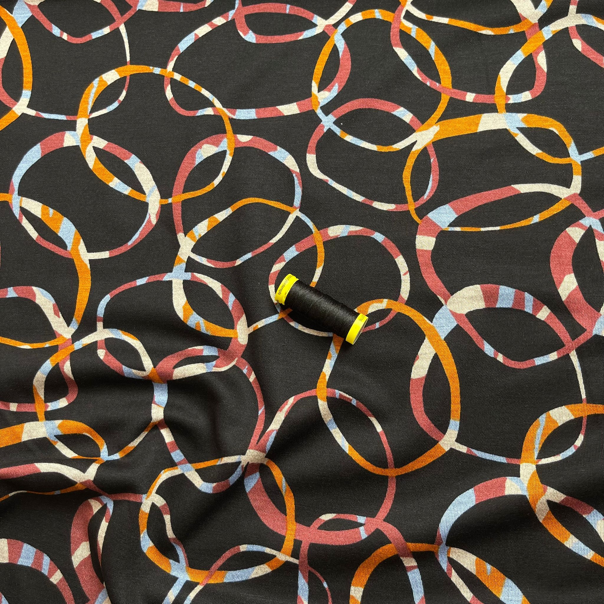 Sunset Loops Soft Ponte Interlock Jersey Fabric