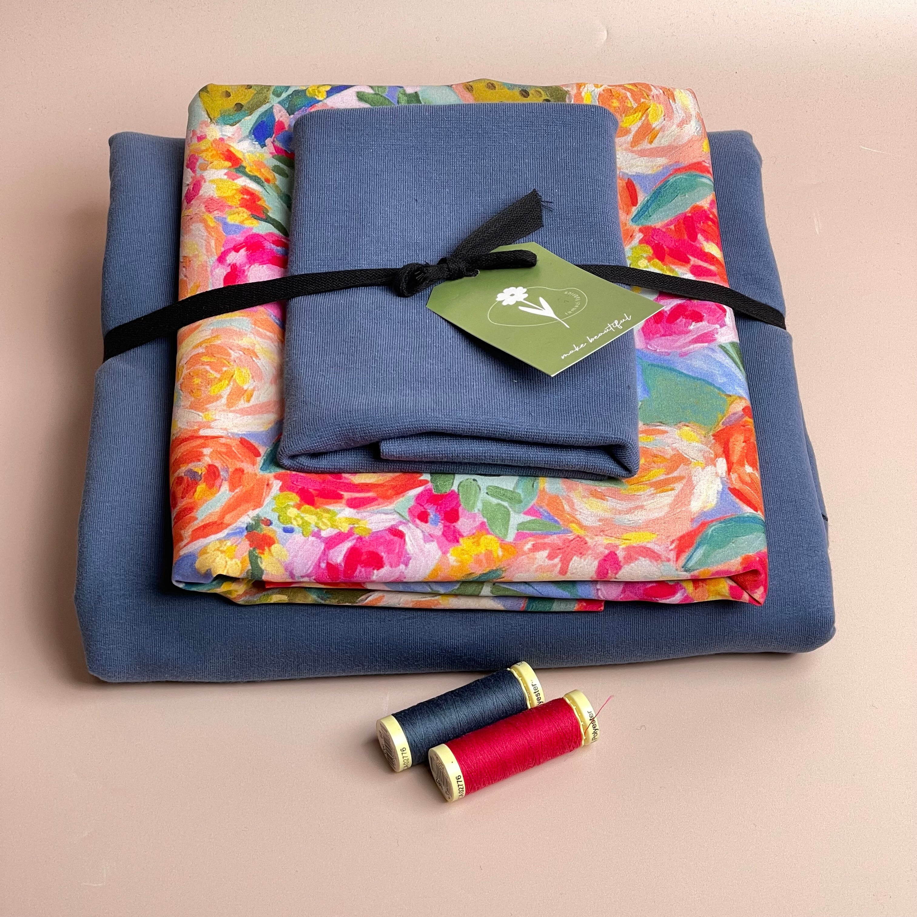 Make an Outfit Colour Bundle - Painted Peonies Viscose & Sweatshirting with ribbing