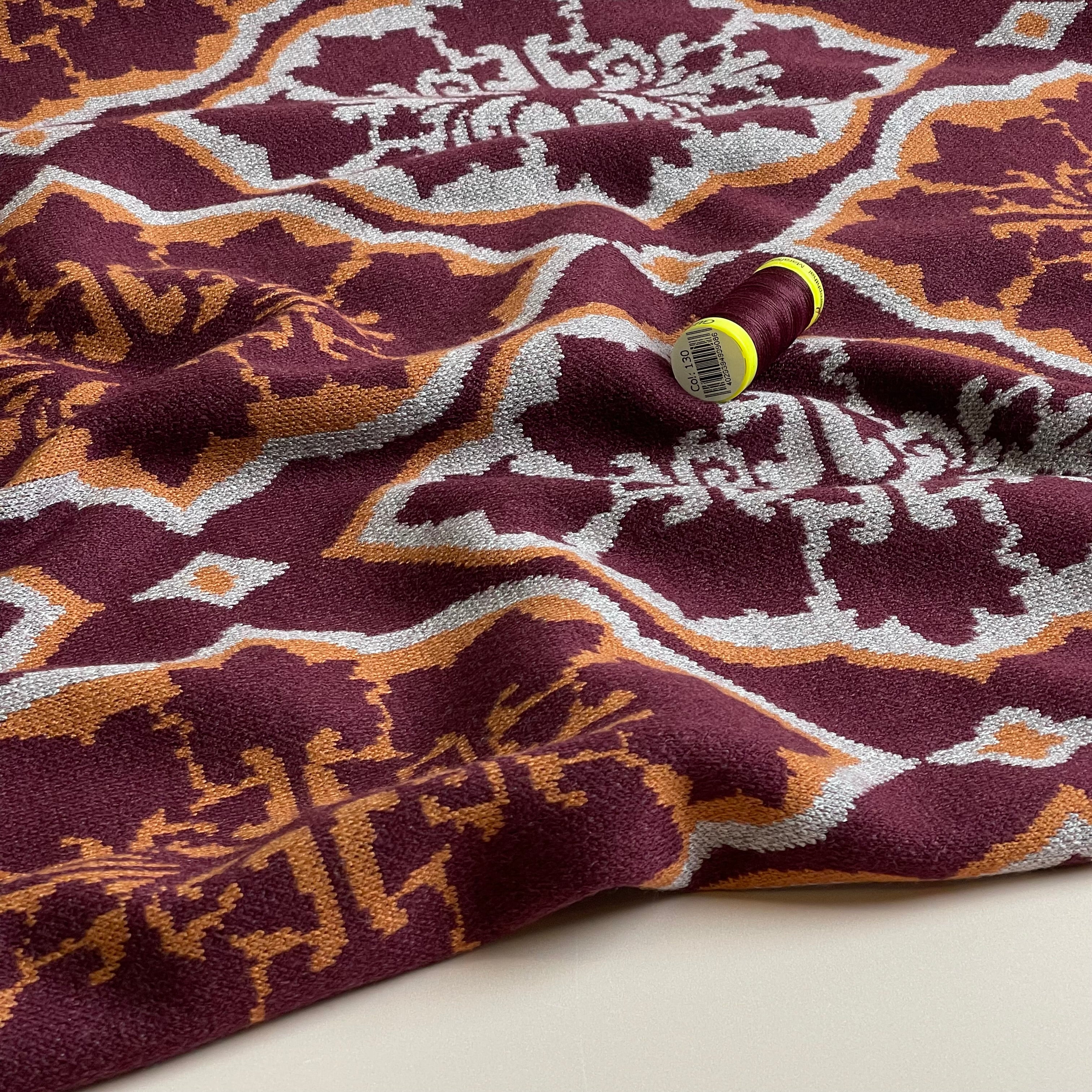 Kaleidoscope Wine Yarn Dyed Jacquard Knit