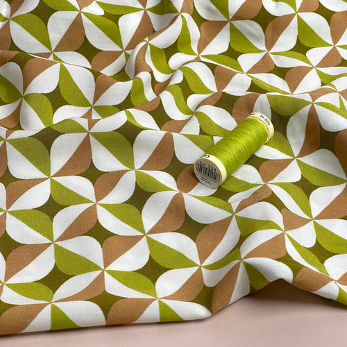 Retro Spring Green Viscose Poplin Fabric