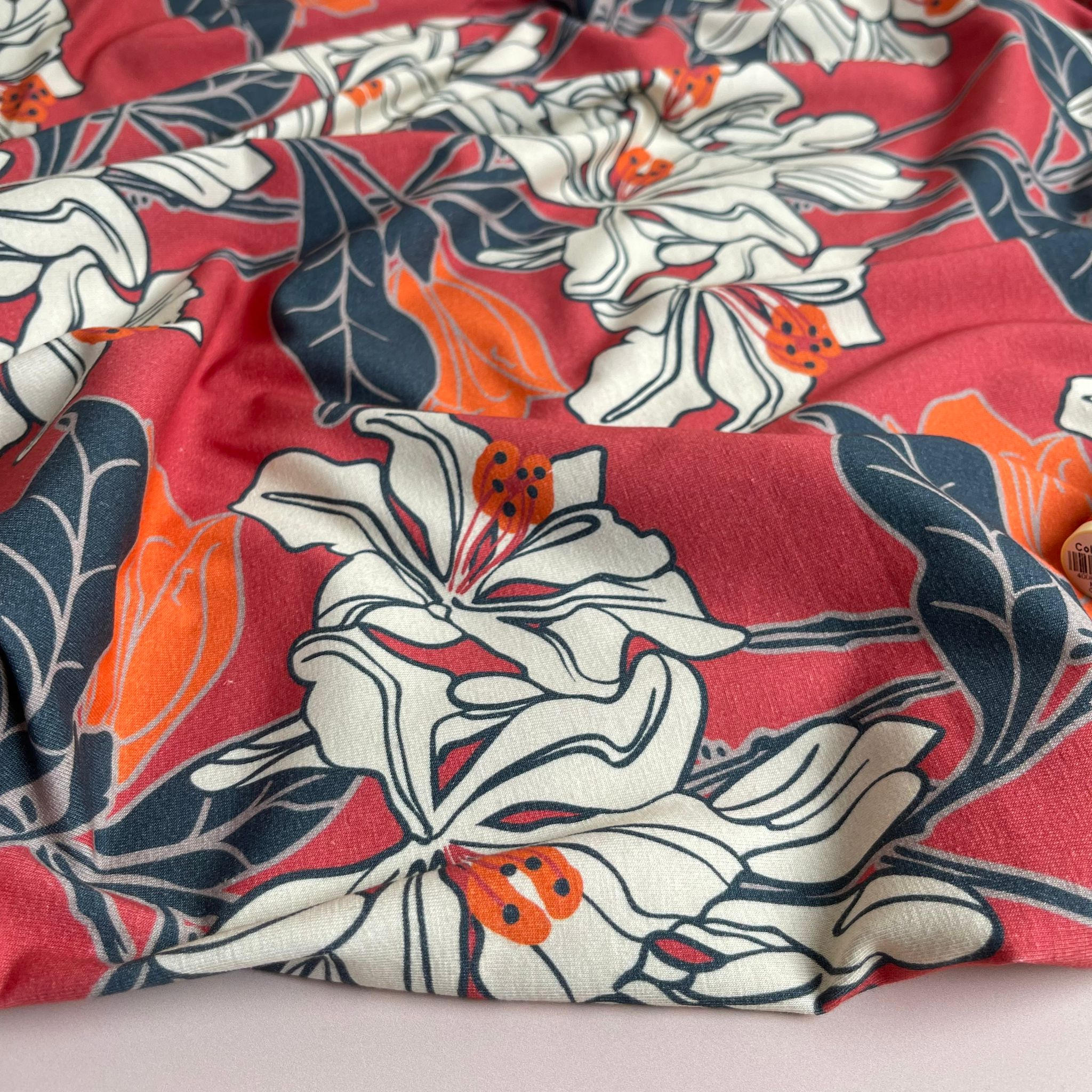 REMNANT 0.44 Metre (plus free sectin with hole) - Danish Design - Graphic Lilies Cotton Jersey Fabric