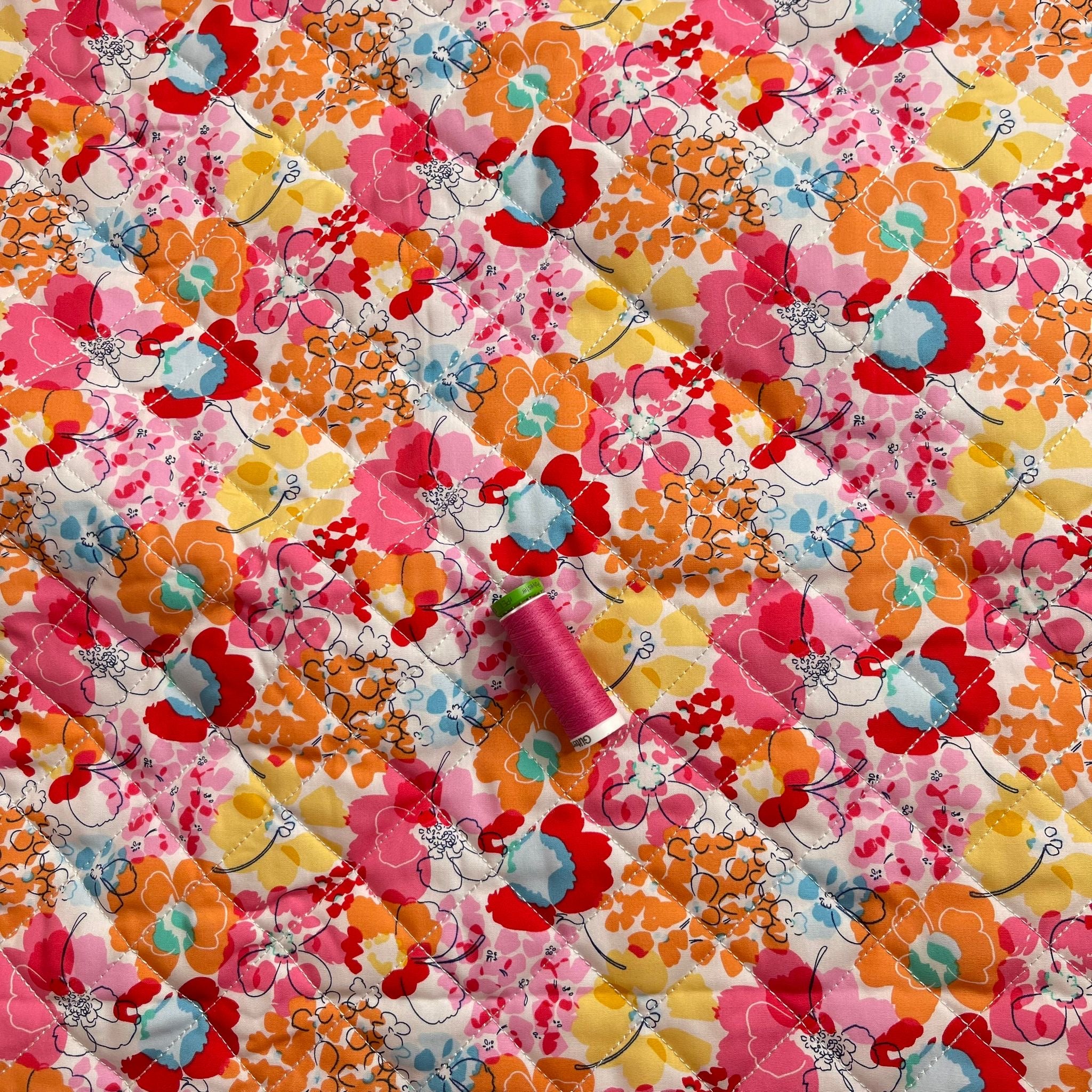 Spring Florals in Pink and Orange Quilted Cotton Fabric